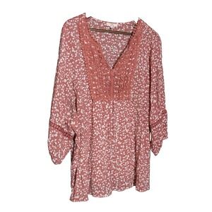 Como Vintage Blouse Plus Size 3X Blush Coral Pink White Lace Balloon Sleeve